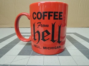 'Coffee From Hell' - Hell, Michigan (MI) Souvenir Ceramic Cup Mug Red with Black - Picture 1 of 9