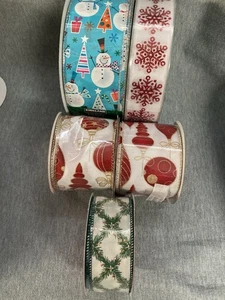 5 Rolls New Christmas Themed Ribbon - Picture 1 of 15