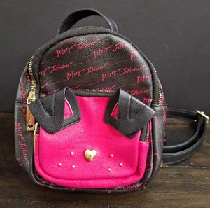 Betsey Johnson Kitsch Dog Mini Backpack Fuchsia/Black Logo - Picture 1 of 14