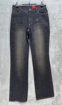 Pantalones de mezclilla para mujer V Cristina 4 pedrería desgastados lavado oscuro elásticos Foto 1 de 4