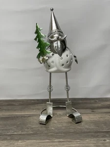 Christmas Gnome Santa Metal & Ceramic Tealight Candle Holder Holiday Decor 16” - Picture 1 of 8