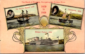 Marh of Progress 1609-1909 Fulton De Halve Maene Claremont NY POSTCARD - Picture 1 of 2