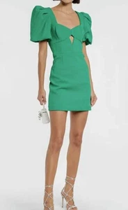 Rebecca Vallance Dionne Dress s.XS Green Puff-Sleeve Crêpe Minidress - Bild 1 von 11