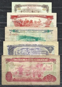 NGAN HANG VIET NAM $0.10 XU-10 DONG LOT OF 5 (F/EF+) FROM 1966-75 - Picture 1 of 8