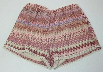 Pantalones Cortos Informales Vanity Para Mujer Talla S (24" Cintura Elástica) Rosa Cómodos Patrón de Encaje Foto 1 de 4