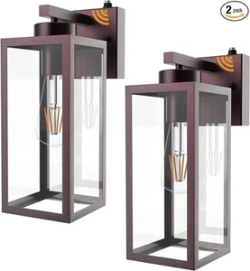 Tipace 2 Pack Outdoor Wall Lantern With Dusk To Dawn Sensor Matte Brown Exterior - Picture 1 of 5