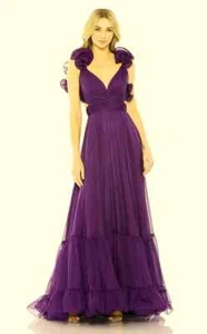 Mac Duggal Royal Purple Rosette Chiffon Cutout Empire Waist Gown Size 16 $598 - Picture 1 of 3