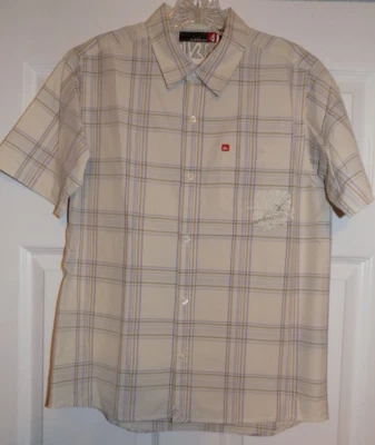 Quiksilver boys L 16 18 embroidery graphic plaid cotton blend surf skate shirt - Изображение 1 из 4