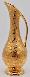 Kingwood Ceramics East Palestine Ohio Weeping-Bright Gold Ewer Pitcher Vase - Picture 1 of 9