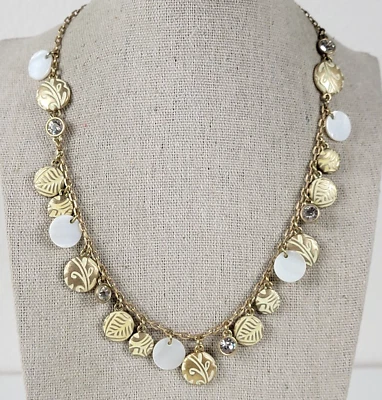 Collar Lia Sophia Tono Dorado Amarillo Esmalte Cristal Blanco MOP Círculo Dije 19 pulgadas Foto 1 de 4