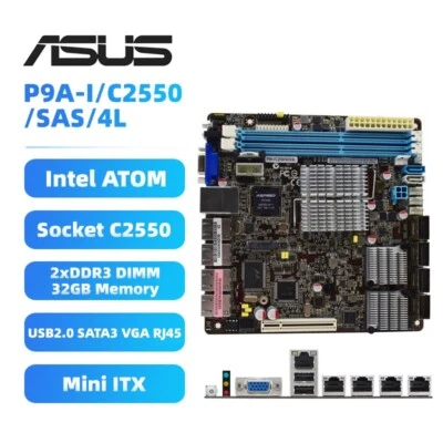 ASUS P9A-I/C2550/SAS/4L Motherboard Mini-ITX Intel Atom Socket C2550 DDR3 32GB - Image 1 of 4
