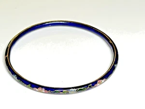Vintage Bracelet Bangle Cobalt Blue Glass Cloisonné Enamel Gold Floral 1940' - Picture 1 of 9