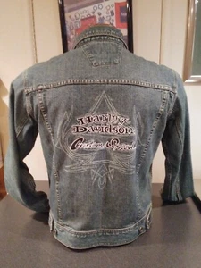 Harley-Davidson women's embroidered denim jacket Pinstripe & Custom Speed sz. S - Picture 1 of 8