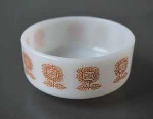 Vintage Federal White Milk Glass Bowl Brown Floral Design Retro 2" tall - Picture 1 of 9