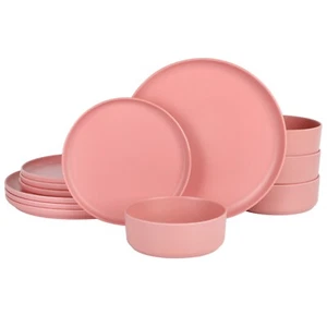 Gibson Home Canyon Crest 12-Piece Stackable Matte Melamine Set - Rose Red - Picture 1 of 6