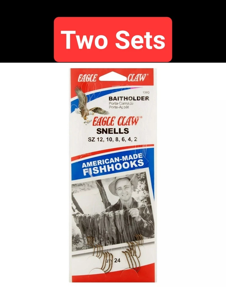 Dos - Garra de águila, Baitholder, Snells, talla 12, 10, 8, 6, 4, 2, cantidad 24, anzuelos Foto 1 de 1