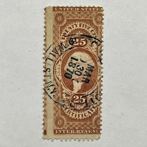 ERROR SHIFT 1870 WALL STREET SON SOTN BULLSEYE CANCEL ON U.S. REVENUE 25c STAMP - Picture 1 of 3
