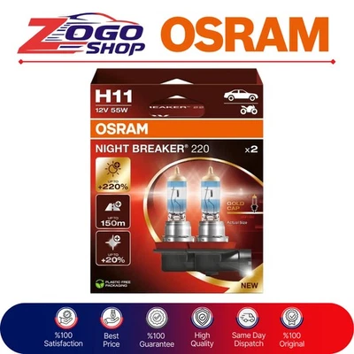 OSRAM NIGHT BREAKER 220, H11, halogen headlight lamp 64211NB220-2HB ( x2 ) - Image 1 of 4
