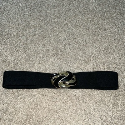 Vintage elastic waist belt black and brass - Image 1 of 3