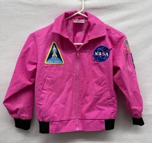 Pink NASA Youth Sz S Space Shuttle Flight Jacket Embroidered Patches Black Tri - Picture 1 of 7