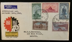 Centenario de Canterbury NZ 1950, diseño de cabeza de carnero, Lyttelton especial pmk (NZF166) - Imagen 1 de 2