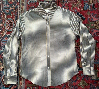 Band of Outsiders Blue Yellow Striped Button Shirt Size XL 100% Cotton USA Made - Image 1 of 4