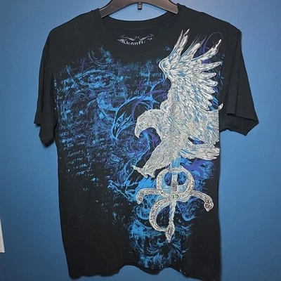 Y2K Konflic AOP Chrome Eagle Black TShirt - Size Medium - Image 1 of 4