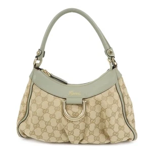 GUCCI Abbey GG Canvas Leather Shoulder Hand Bag Beige Green 190525 Auth Used F/S - Picture 1 of 24
