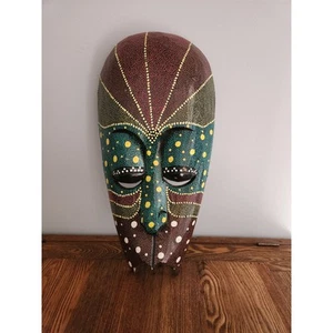 Maschera Indonesia punto legno tribale intagliato a mano dipinto parete arte popolare - Foto 1 di 4