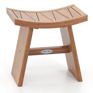 Taburete de ducha de madera de 18 pulgadas banco de ducha de madera de teca con asiento curvo para baño - Imagen 1 de 9