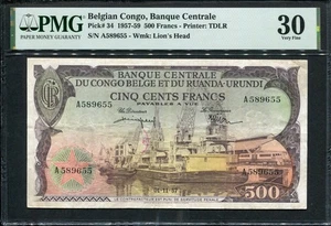 Congo Belga 1957-1959, 500 francos, P34, PMG 30 VF (tinta menor) - Imagen 1 de 2