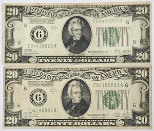 (2) 1928 A $20 Dollar Federal Reserve Notes Atlanta FR#2051F Lot of 2 c856 - Picture 1 of 4