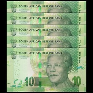 Lot 5 PCS, South Africa 10 Rand, ND(2015), P-138b, Banknote, UNC