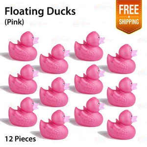 12 Pcs Set Eco-Friendly Fun Pink Rubber Duck Baby Shower Pool Party Bathtub Gift - Picture 1 of 7