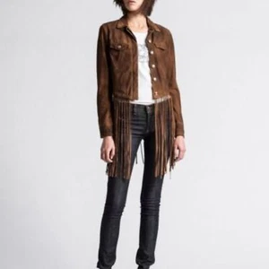 DIESEL | Sunita Brown Goatskin Leather Suede Long Fringe Moto Jacket Size Small - Picture 1 of 12