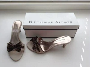 Etienne Aigner E-Charva-Parch Class Dress Sandal Shoes Bows Tan & Brown Size 7.5 - Picture 1 of 5