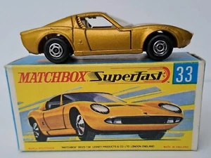 MATCHBOX LESNEY VINTAGE SUPERFAST 33 LAMBORGHINI MIURA, RARE RED BASE, VNM/BOXED - Picture 1 of 15
