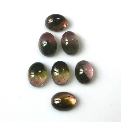 Bi Color Tourmaline Cabochon 8X6 mm Oval Cut Natural Loose Gemstone 7 Piece Lot - Image 1 of 3