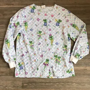 Simply Basic Women’s Long Sleeve Floral Frog Scrub Top Button Size Medium - Picture 1 of 6