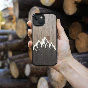 Mountain - Wooden iPhone MagSafe Case 15 Pro Max, 14 Plus, 13 Pro, 12 Mini, 11 - Picture 1 of 36