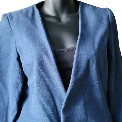 Adrienne Vittadini Womens Blue Blazer Jacket XS Modern Collar less Denim - Image 1 of 4