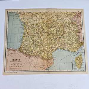 Antique 1921 Southern France Map Europe Corsica Gulf of the Lion paper map - Picture 1 of 10