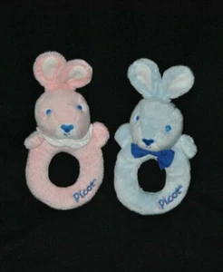 Lot 2 peluche doudou PICOT bleu & rose grelot hochet 14/18 cm TTBE - Picture 1 of 1