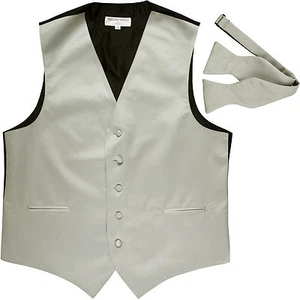 New Men's Formal Vest Tuxedo Waistcoat with free style self-tie Bowtie silver - Picture 1 of 4