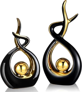 2 Modern Ceramic Decor Centerpieces - Coffee & Dining Table Decor, 2 Sizes (Blac - Picture 1 of 12