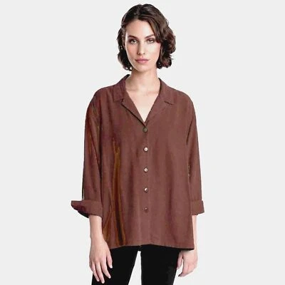 Laura Scott Brown Linen Button Shirt Jacket Shacket Womens Plus 18W Lagenlook - Image 1 of 4