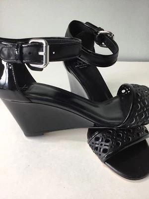 Sandalia de cuña Aquatalia Doria charol negro para mujer talla: 9 nueva Foto 1 de 4