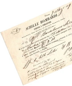 crv 233 Verona 1859 - ACHILLE BOMBARDI Speditore e commissionario - nota spese - Bild 1 von 2