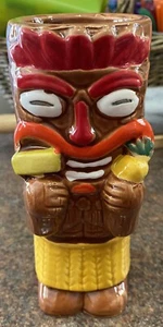 Tiki Soul Mug 7 Inch Hawaiian Tiki Warrior Holding Eating Fruit Barware - Picture 1 of 4