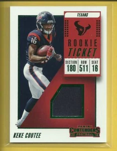 Tarjeta reliquia muestras de boletos de novato Keke Coutee RC 2018 Contenders Houston Texans - Imagen 1 de 2